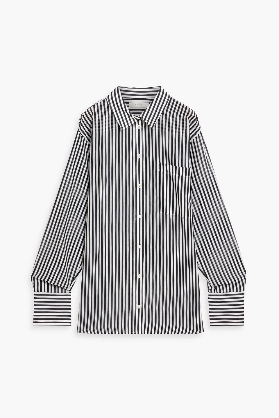 Frame The Oversized Pocket Striped Cotton And Silk-blend Shirt In Blue