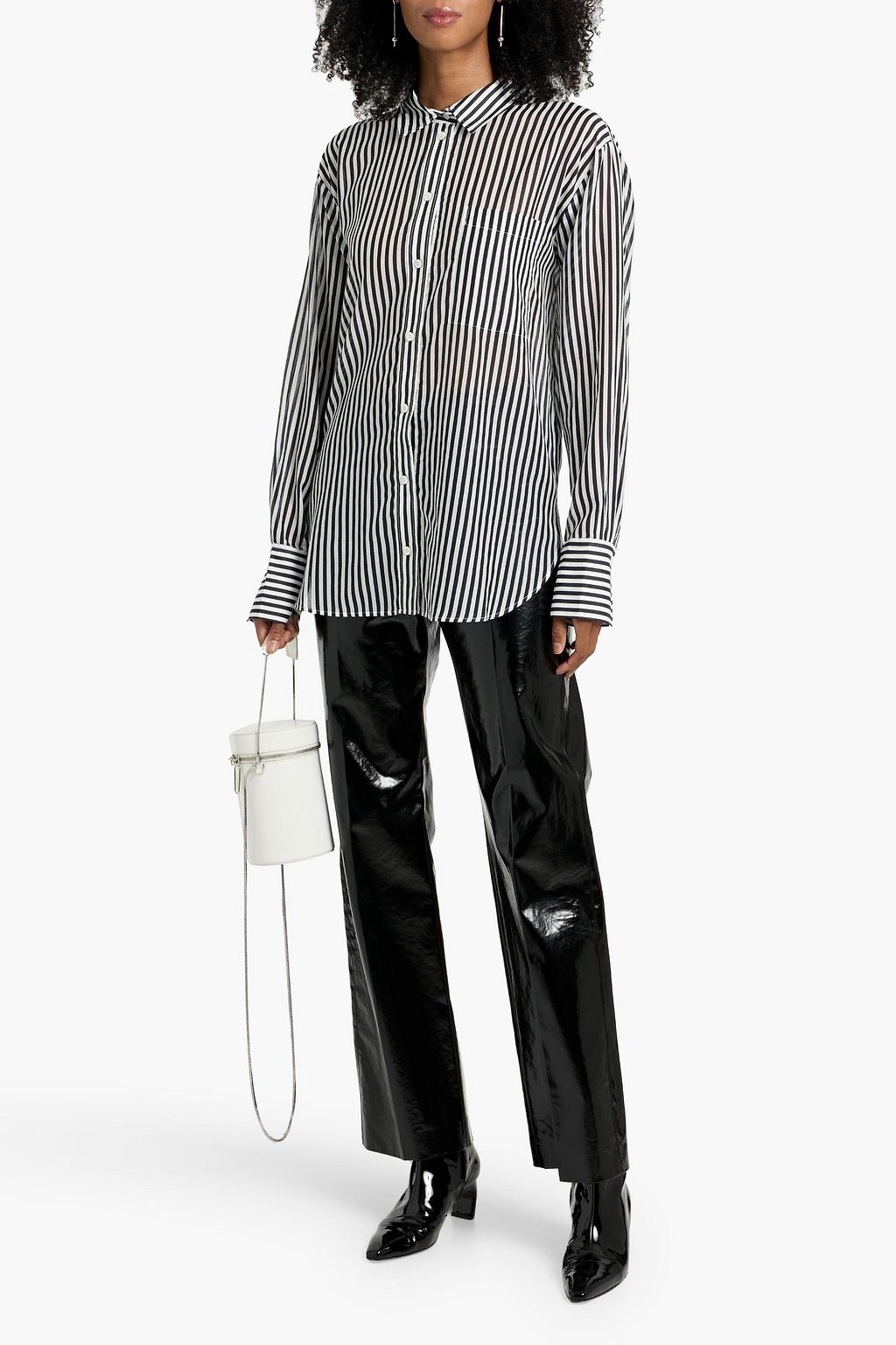 FRAME The Oversized Pocket striped cotton and silk-blend shirt