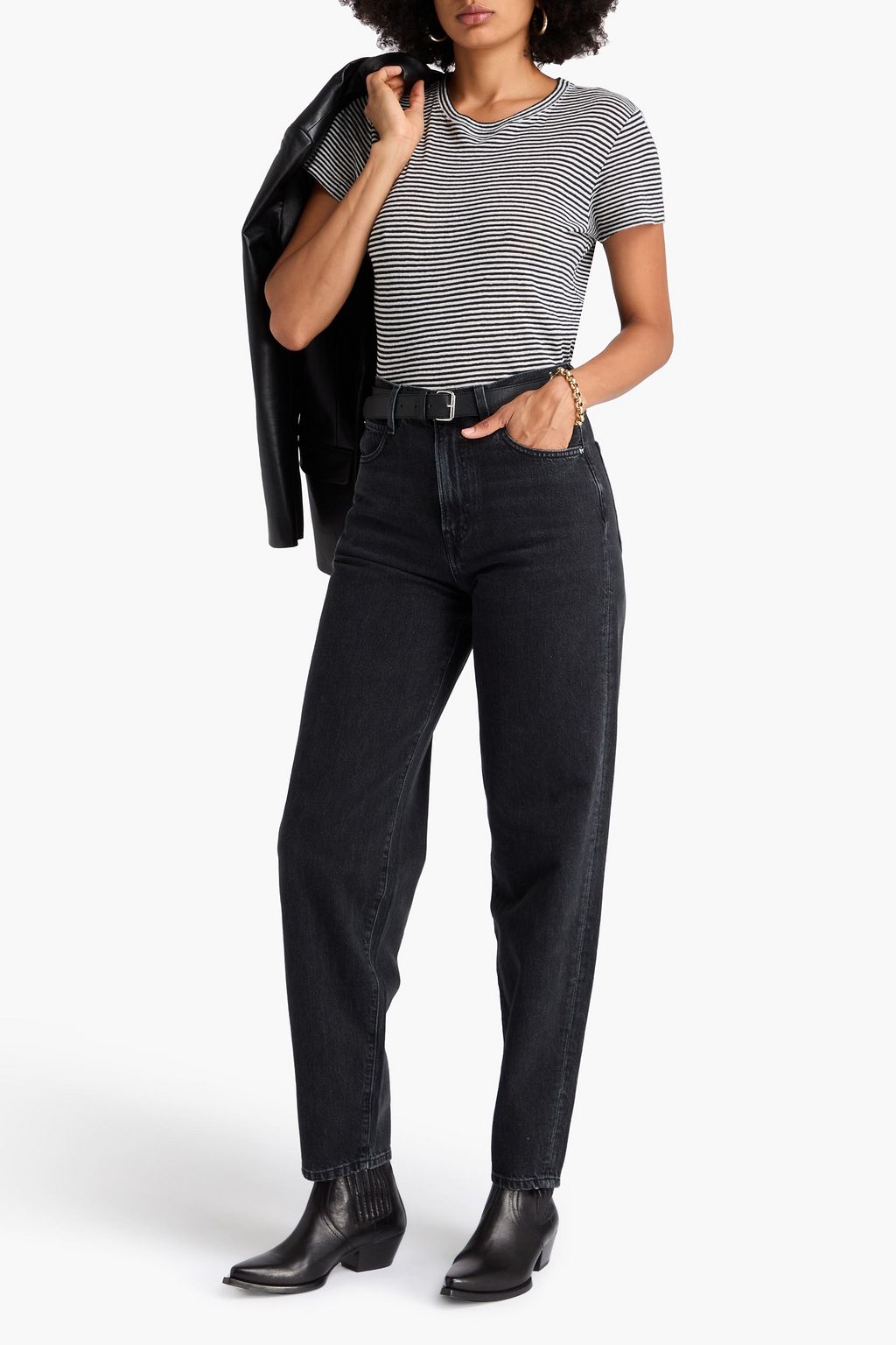 FRAME Striped linen-jersey T-shirt