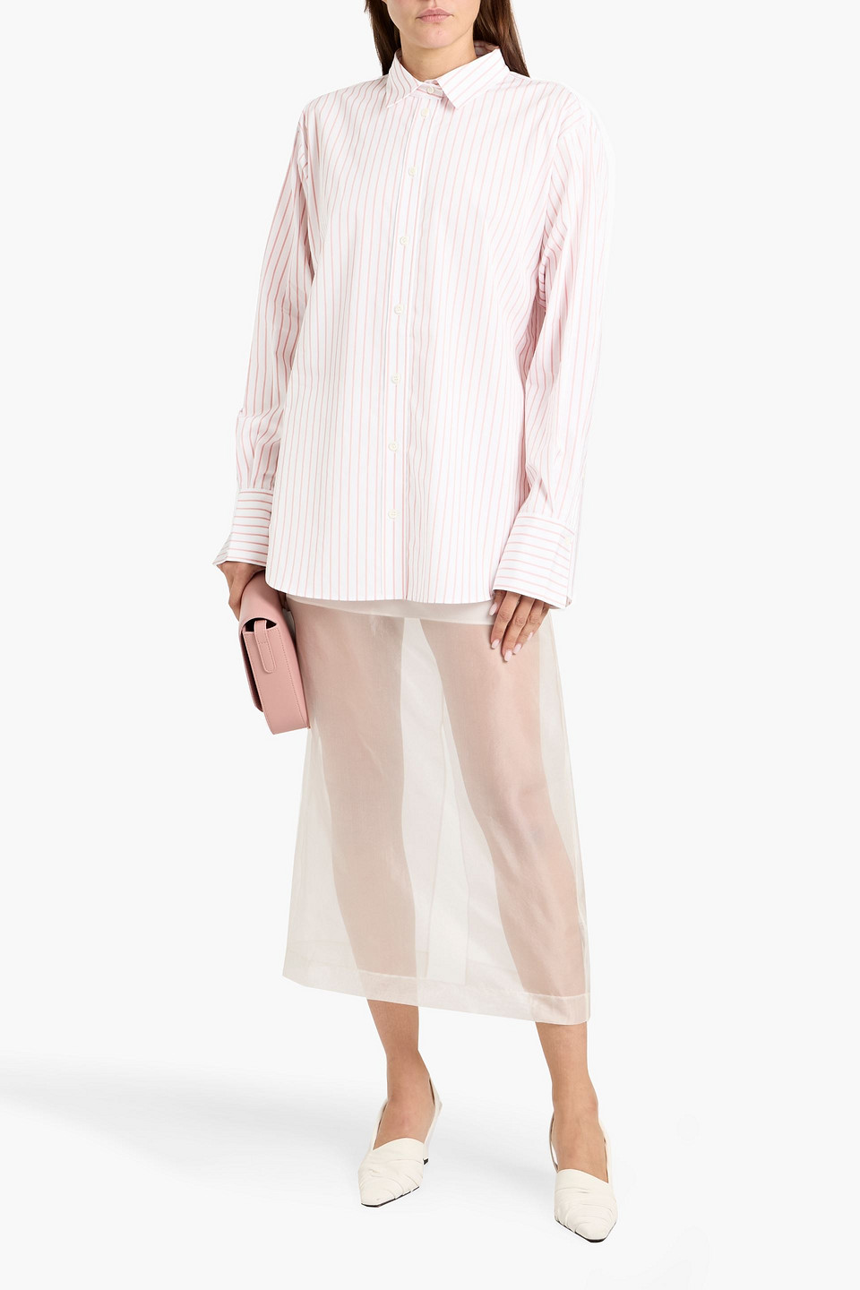 Frame The Oversized Striped Cotton-poplin Shirt In Pink