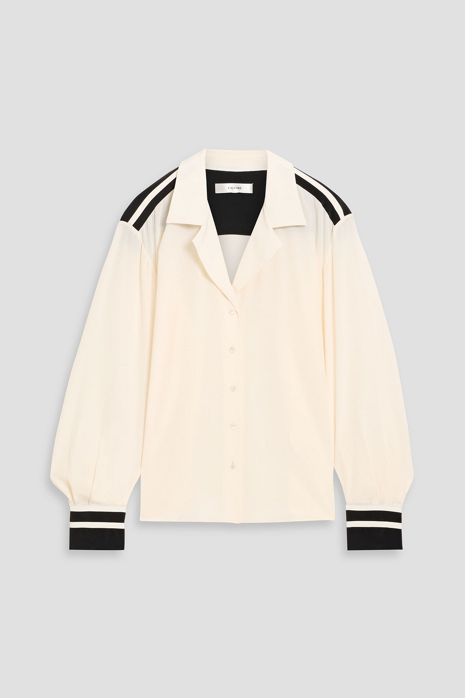 Frame Striped Silk Crepe De Chine Shirt In White