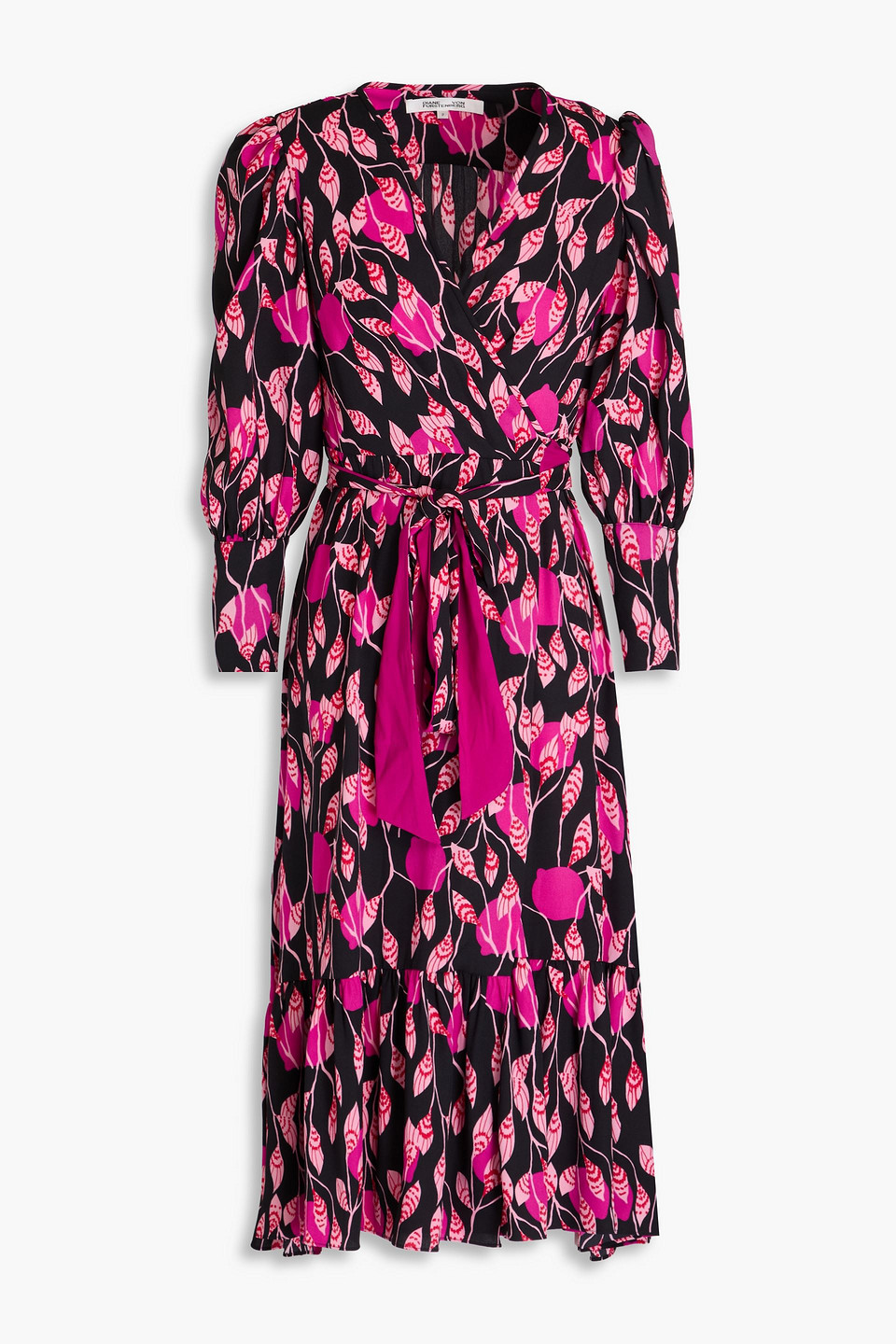 Diane Von Furstenberg Blade Printed Crepe Midi Wrap Dress In Magenta