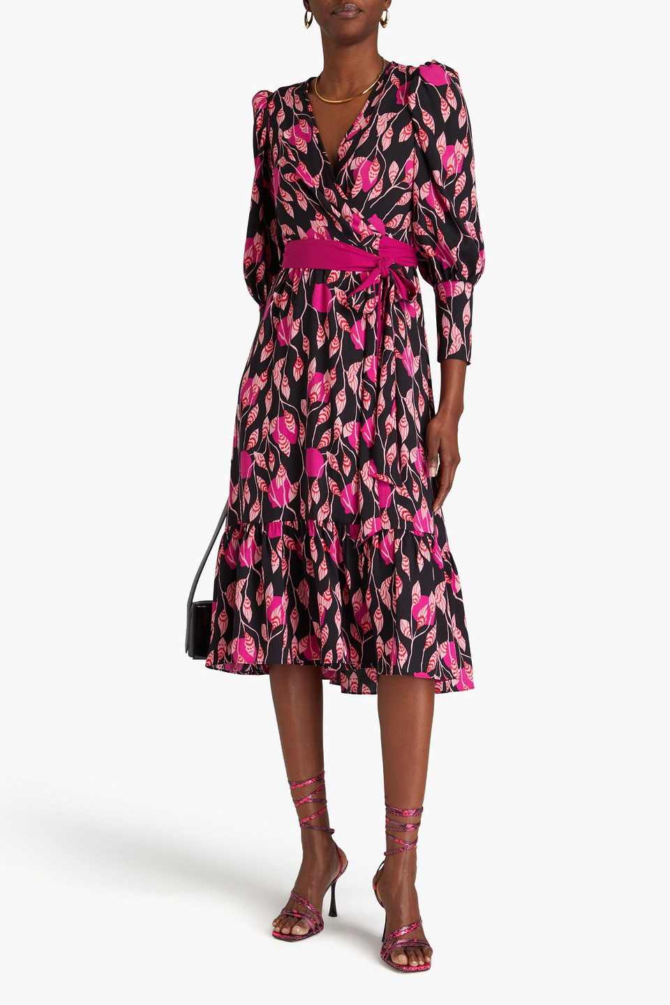 Diane Von Furstenberg Blade Printed Crepe Midi Wrap Dress In Magenta