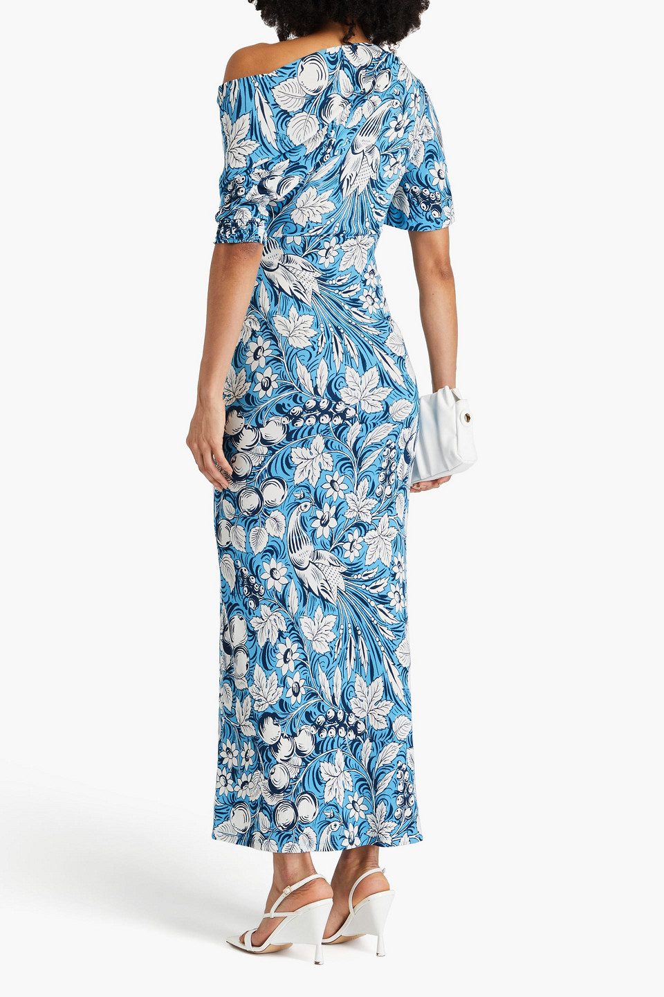 Diane Von Furstenberg Wittrock One-shoulder Printed Jersey Maxi Dress In Bleu