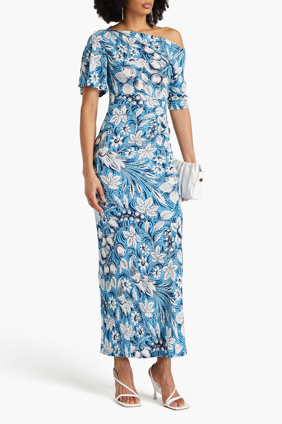 Diane Von Furstenberg Wittrock One-shoulder Printed Jersey Maxi Dress In Bleu