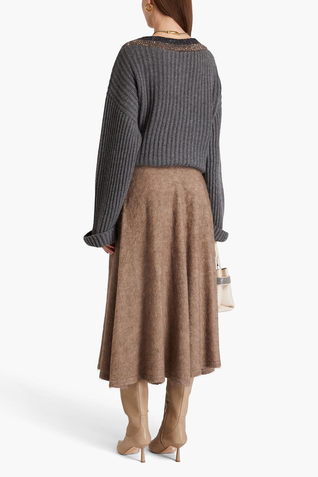 BRUNELLO CUCINELLI Brushed knitted midi skirt
