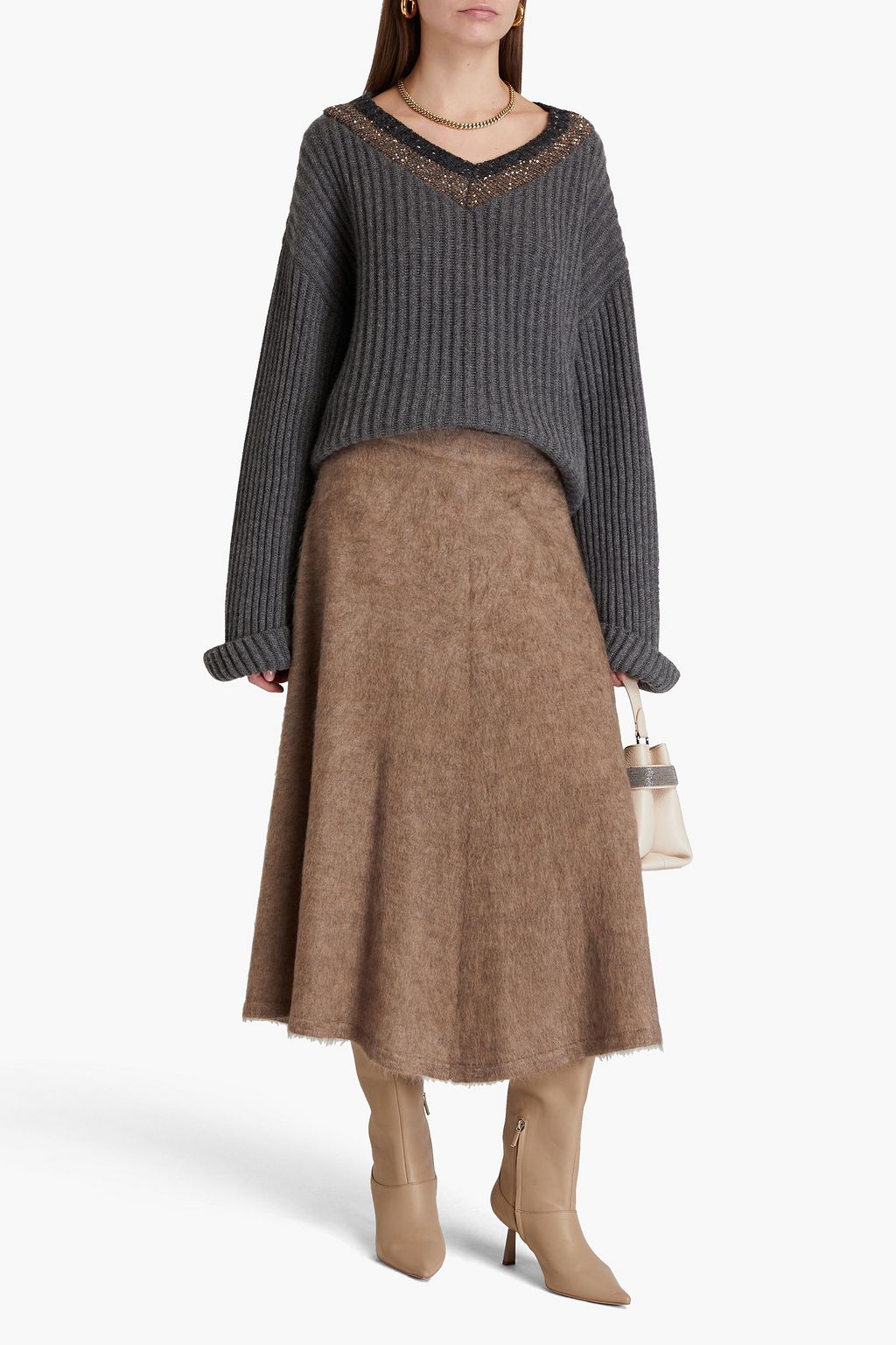 BRUNELLO CUCINELLI Brushed knitted midi skirt