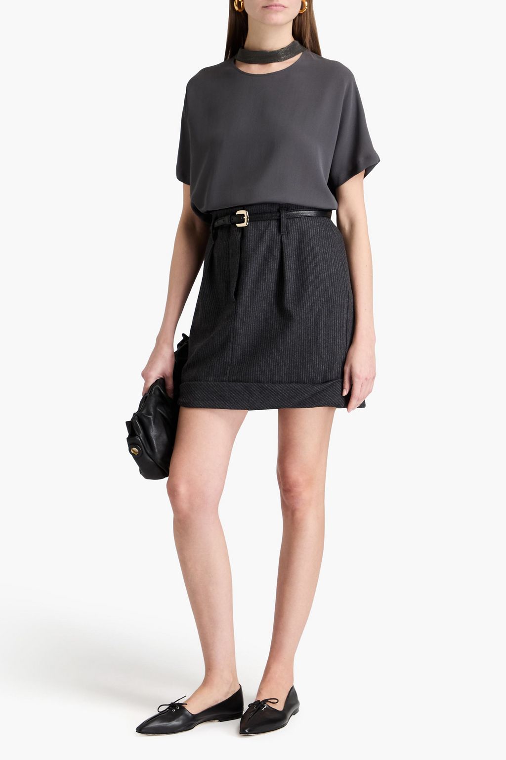 BRUNELLO CUCINELLI Minirock aus Flanell aus einer Wollmischung mit Nadelstreifen