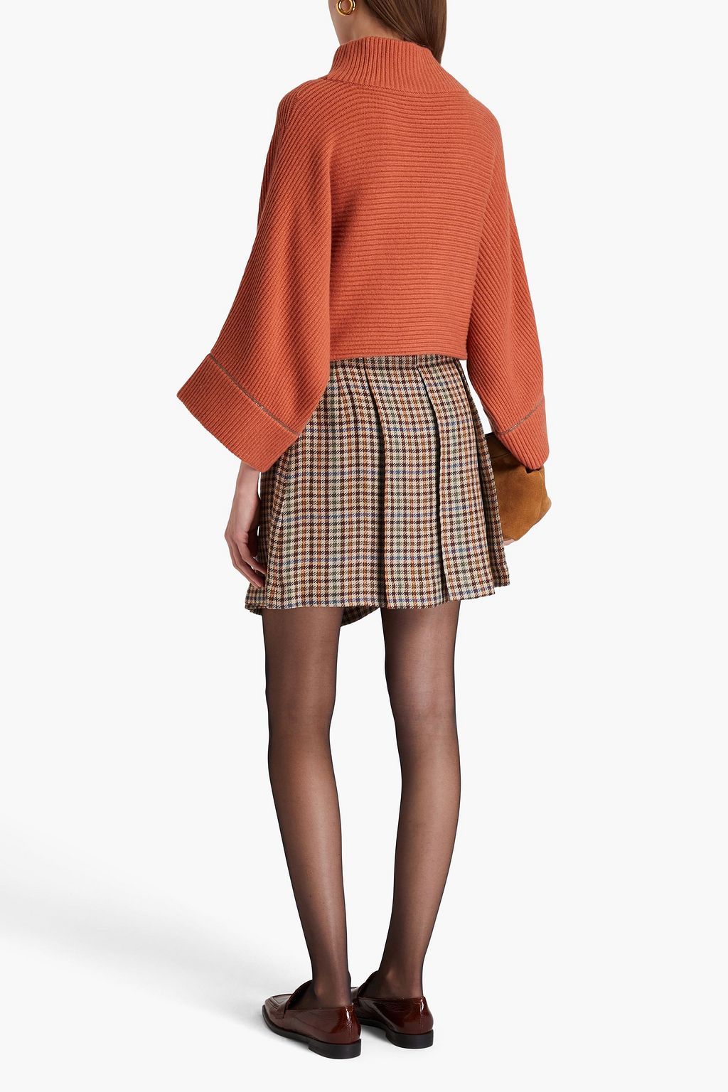 BRUNELLO CUCINELLI Mini-Wickelrock aus Tweed aus einer Leinen-Seidenmischung mit Gingham-Karo