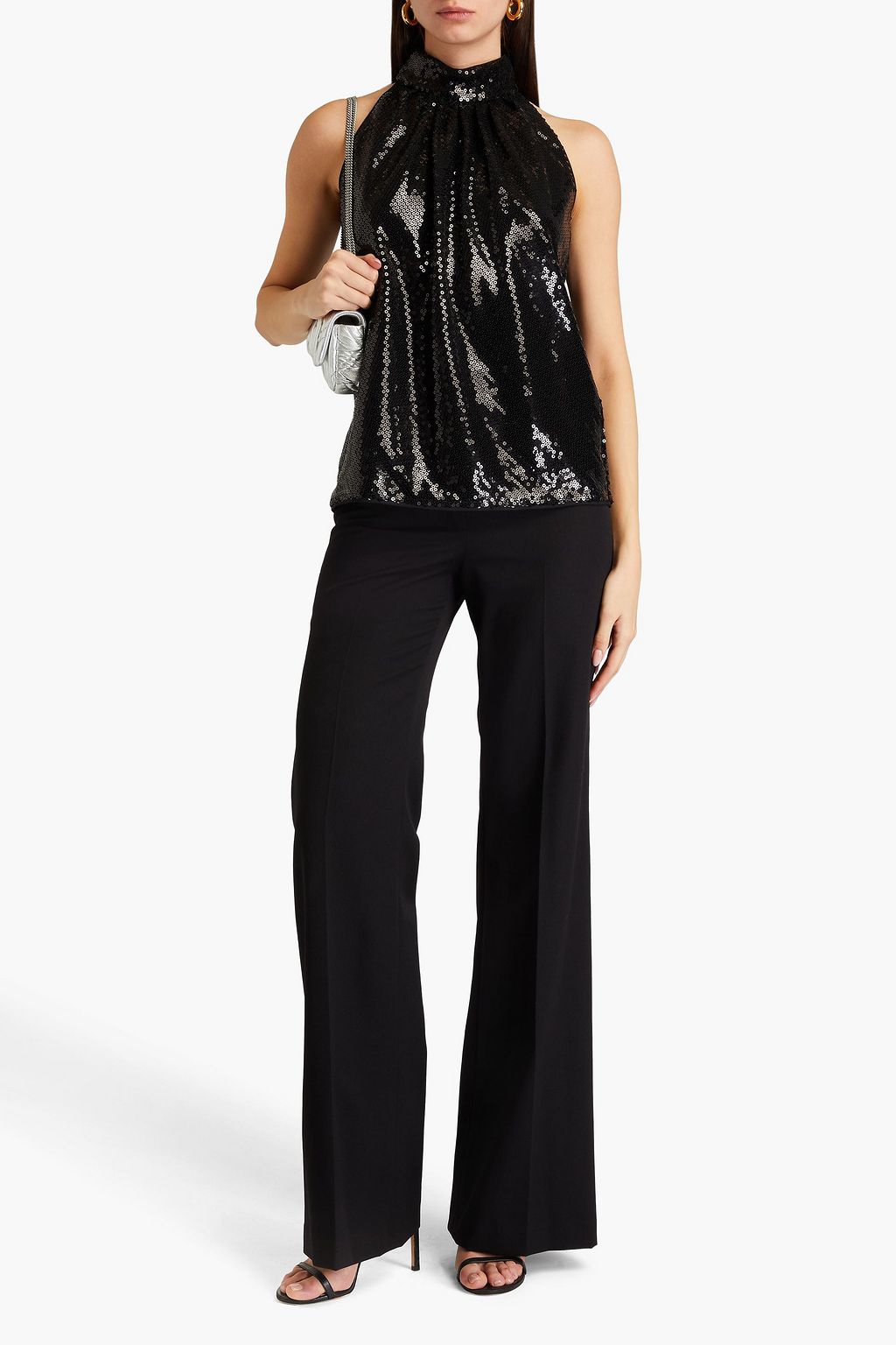 DIANE VON FURSTENBERG 시퀸 장식 튤 홀터넥 탑