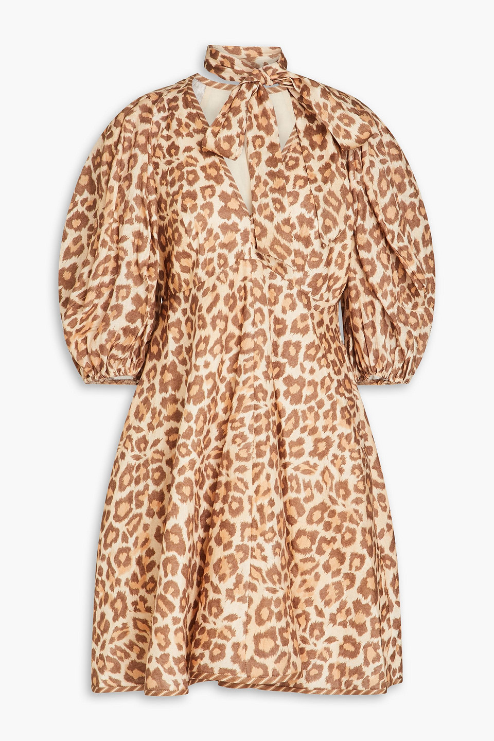Zimmermann Minikleid Aus Leinen Mit Leopardenprint Und Bindedetail In Animal Print
