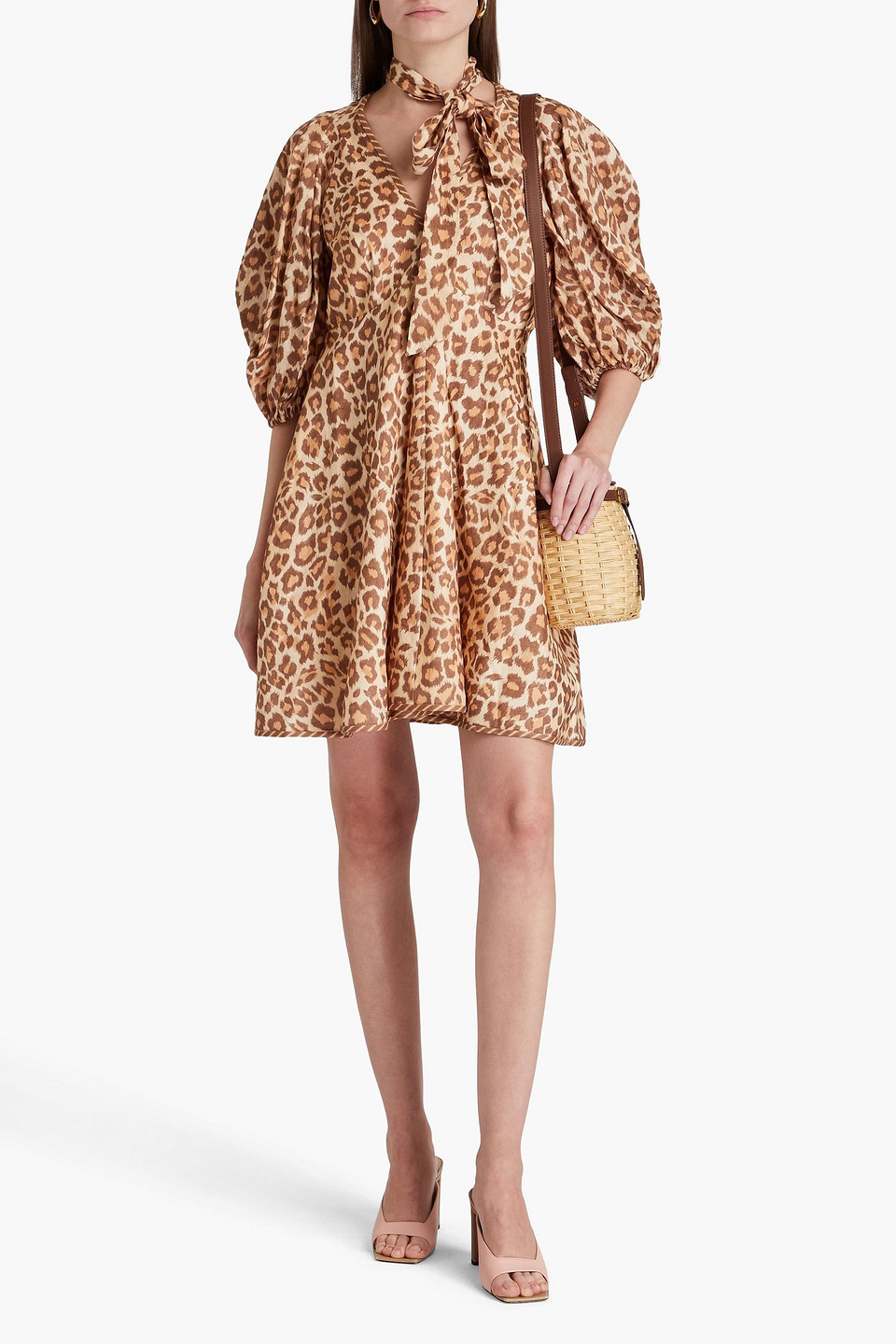 Zimmermann Minikleid Aus Leinen Mit Leopardenprint Und Bindedetail In Animal-print