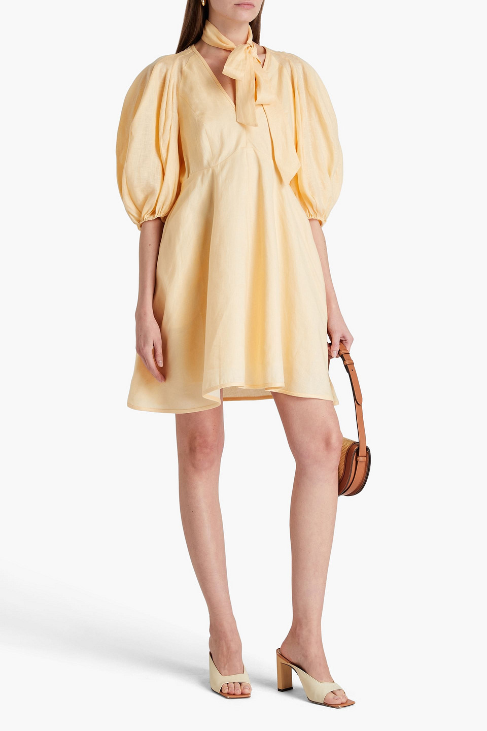 Zimmermann Minikleid Aus Leinen Mit Bindedetail In Pastellorange