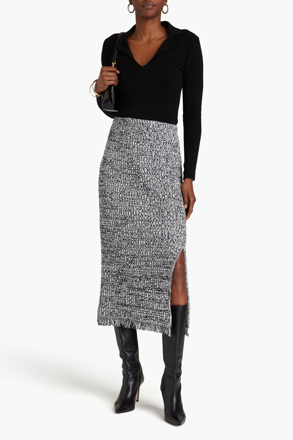 Diane Von Furstenberg Emmie Ribbed Cotton Midi Skirt In Black