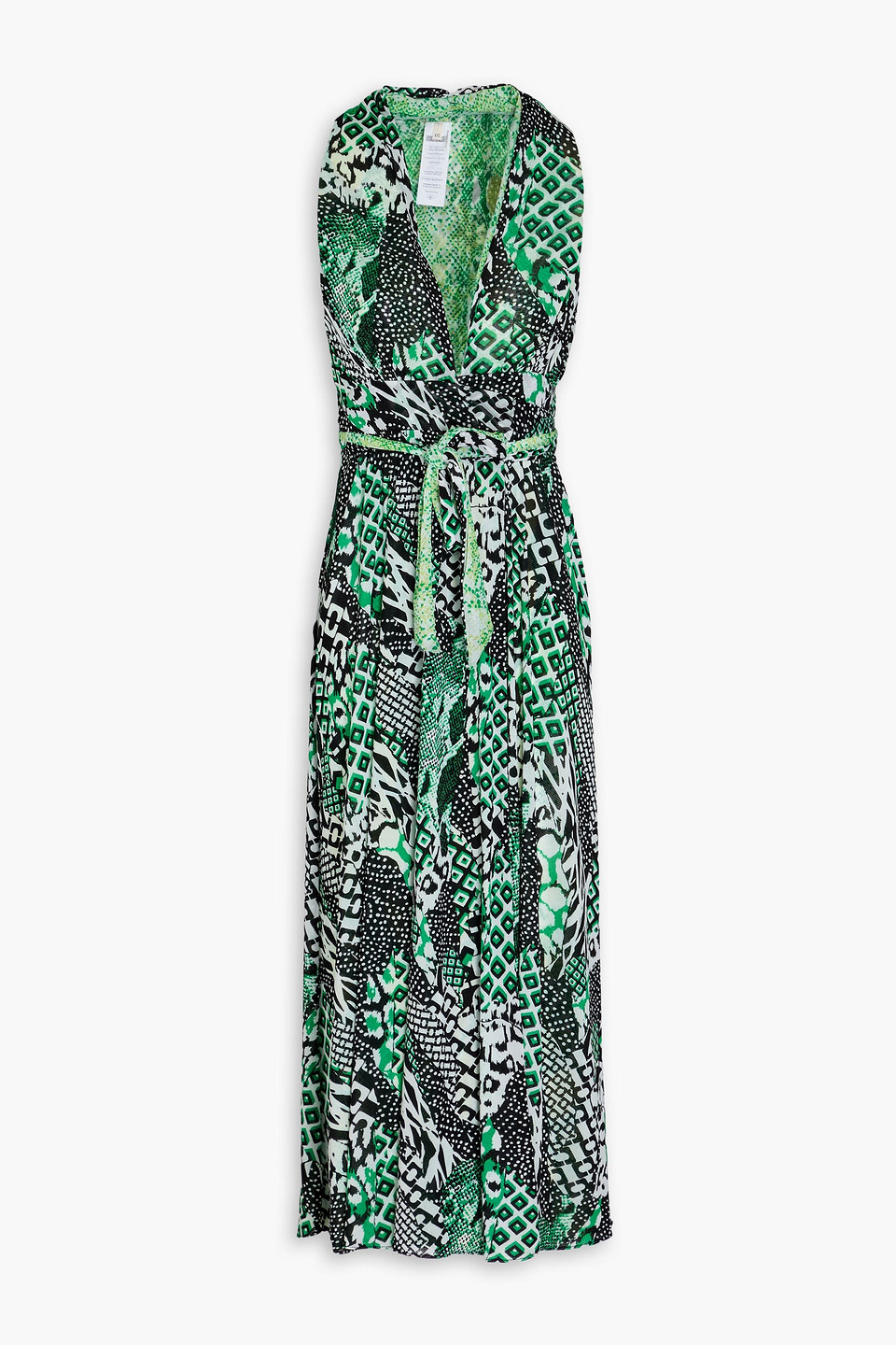 Pia reversible printed stretch-mesh midi wrap dress
