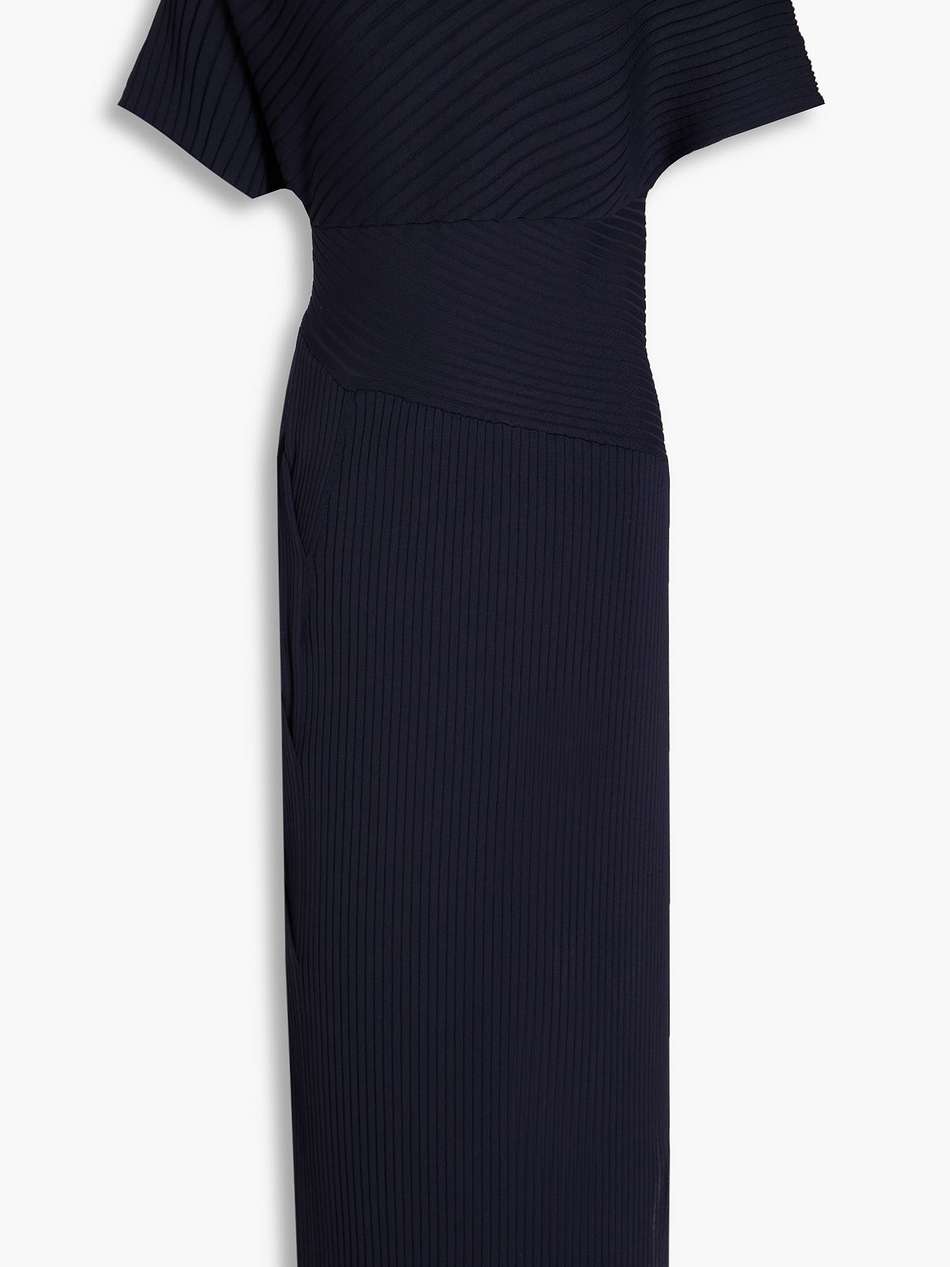 clara off-the-shoulder ribbed-knit midi dress