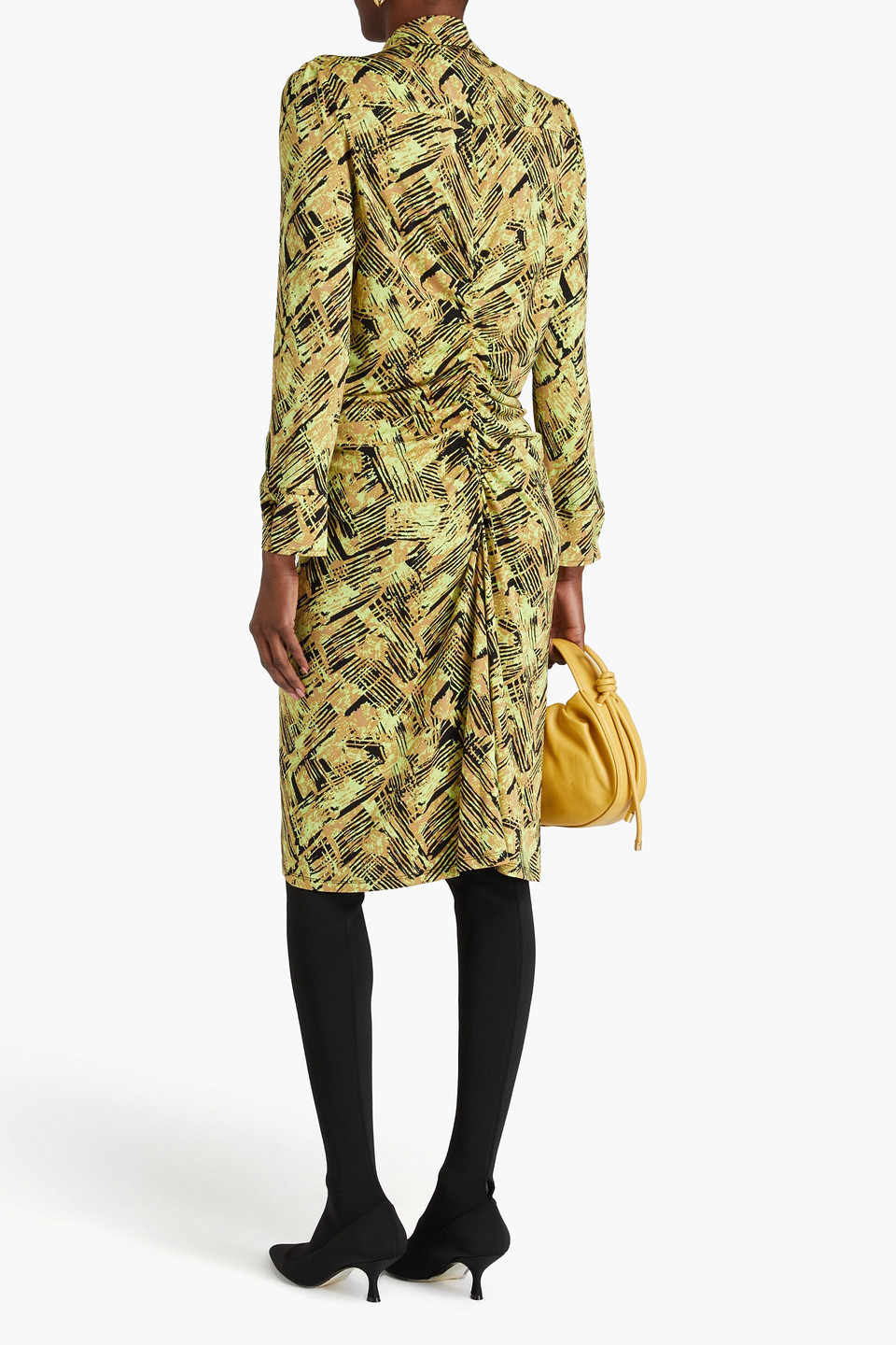 Diane Von Furstenberg Sheska Ruched Printed Jersey Dress In Chartreuse