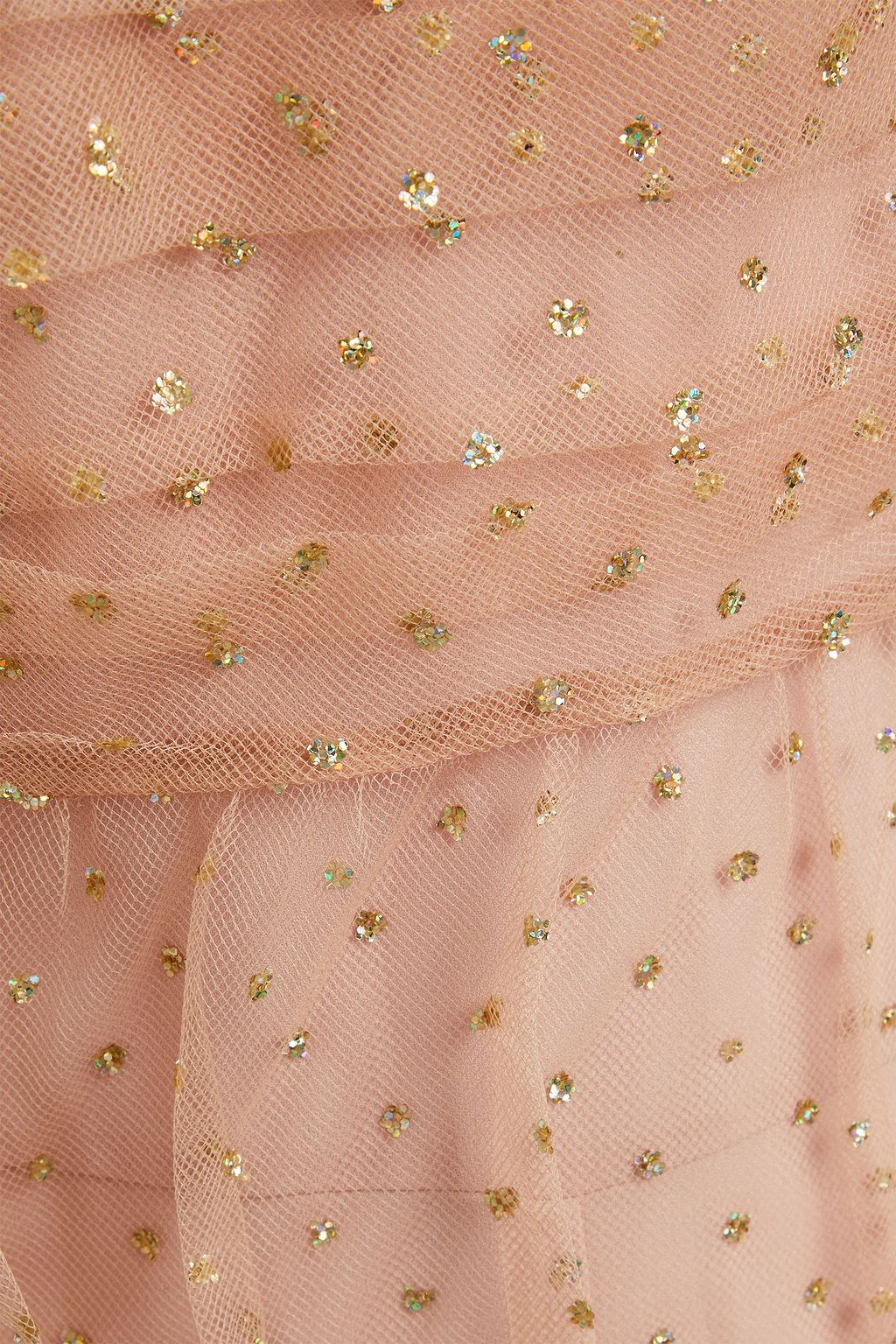 REDVALENTINO فستان متوسط الطول وبتصميم ملموم من التول مزيّن بالحلى المتلألئة