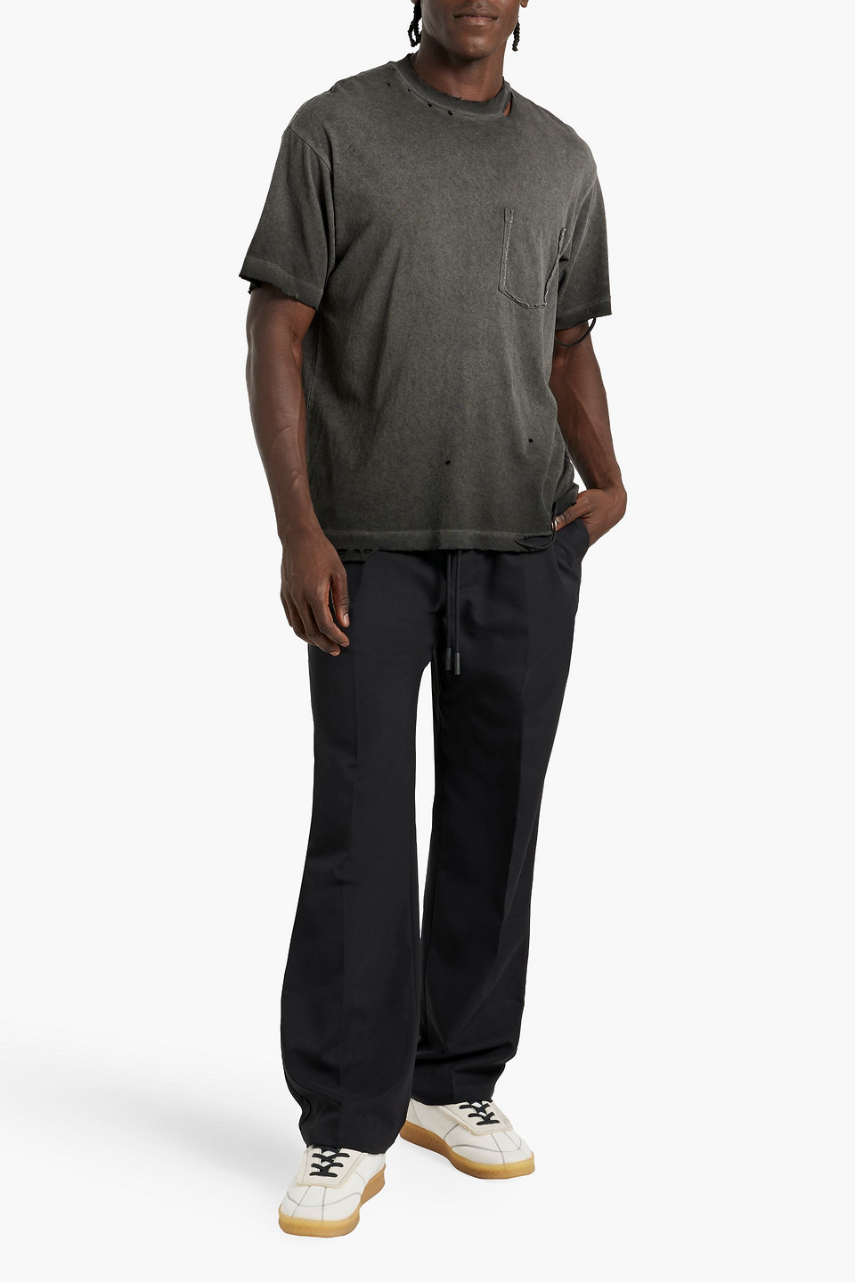 John Elliott Distressed Printed Cotton-blend Jersey T-shirt In Charcoal