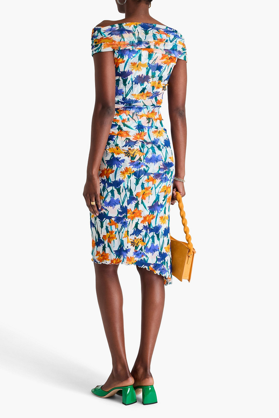 Diane Von Furstenberg Lovinia Off-the-shoulder Ruched Mesh Dress In Royal Blue