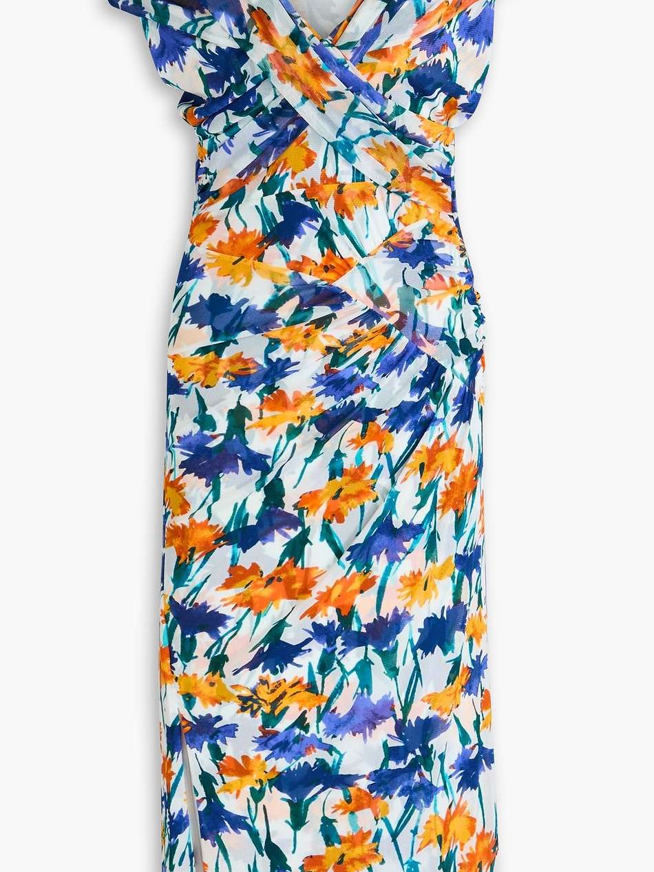 lovinia off-the-shoulder ruched mesh dress