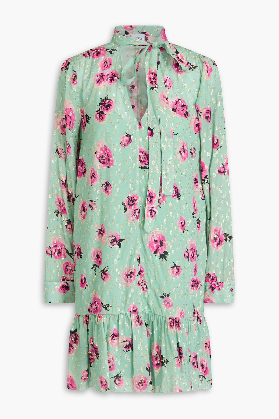 Red Metallic Floral-print Jacquard Mini Dress