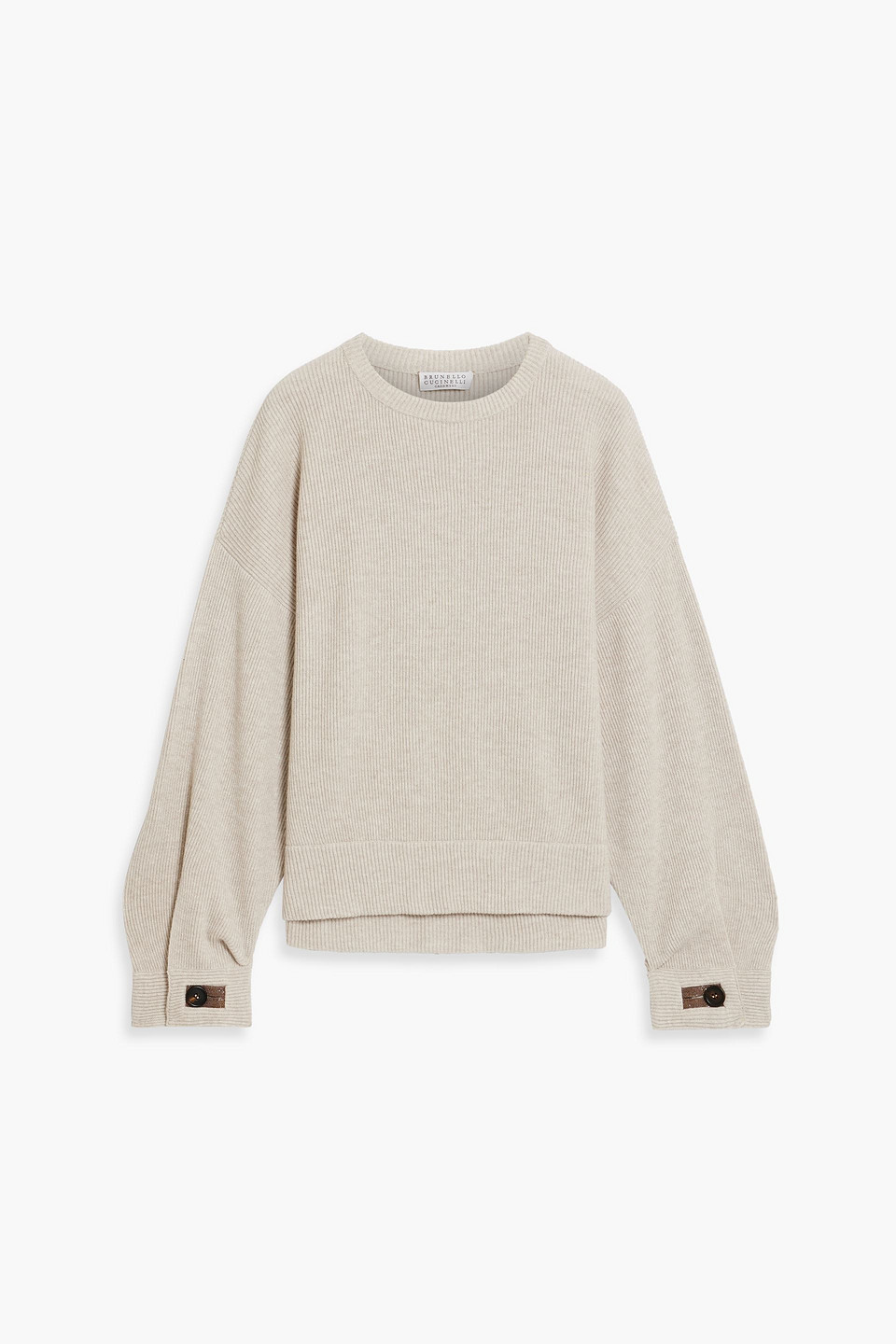 Brunello Cucinelli Bead-embellished Ribbed Cashmere Sweater In Beige