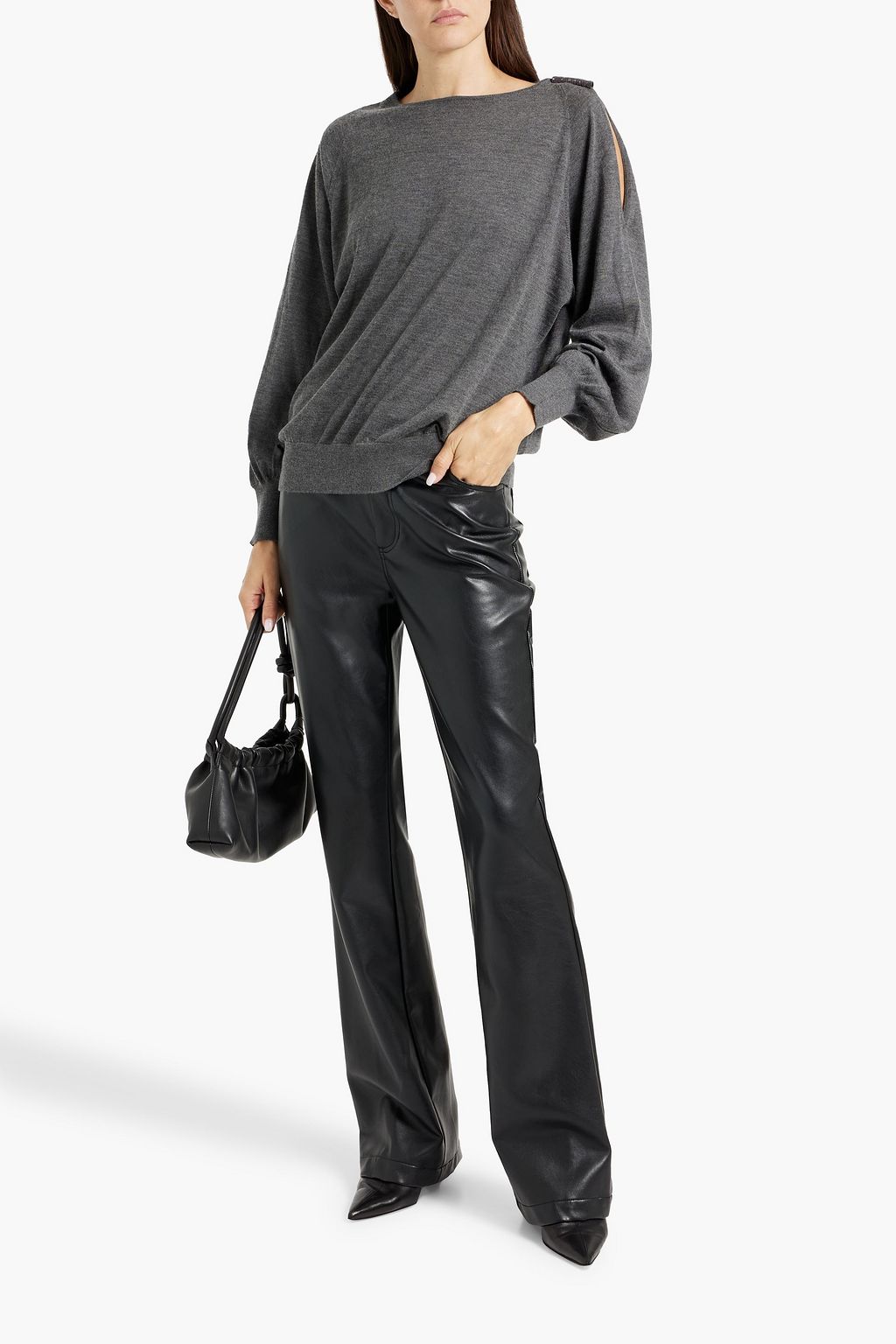 BRUNELLO CUCINELLI Cutout bead-embellished cashmere and silk-blend sweater