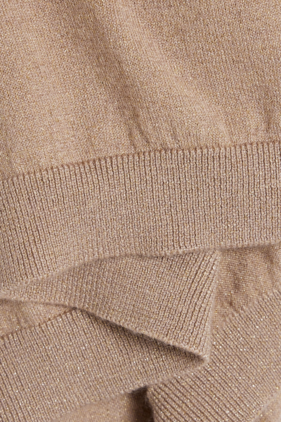Brunello Cucinelli Asymmetric Metallic Cashmere-blend Sweater In Sand