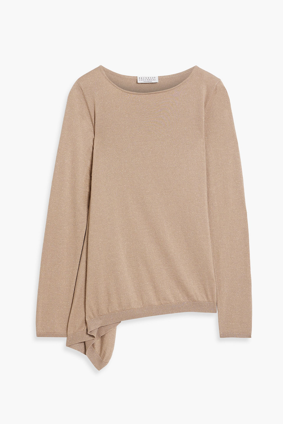 Brunello Cucinelli Asymmetric Metallic Cashmere-blend Sweater In Sand