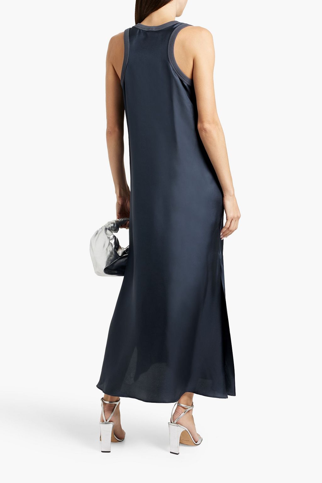 BRUNELLO CUCINELLI Bead-embellished silk-satin midi dress
