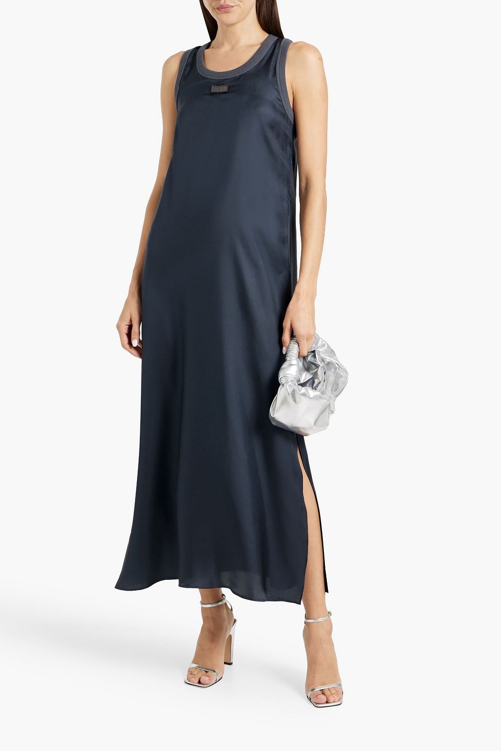 BRUNELLO CUCINELLI Bead-embellished silk-satin midi dress