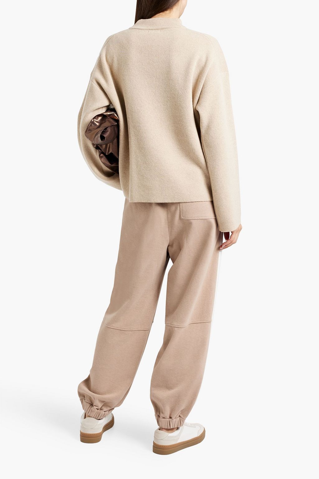 BRUNELLO CUCINELLI Bead-embellished French cotton-terry track pants