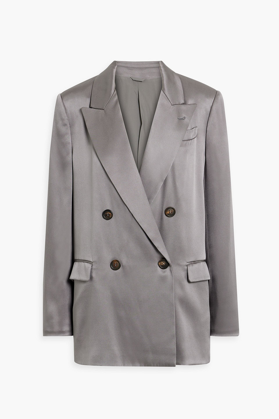 Brunello Cucinelli Double-breasted Silk-satin Blazer In Gray