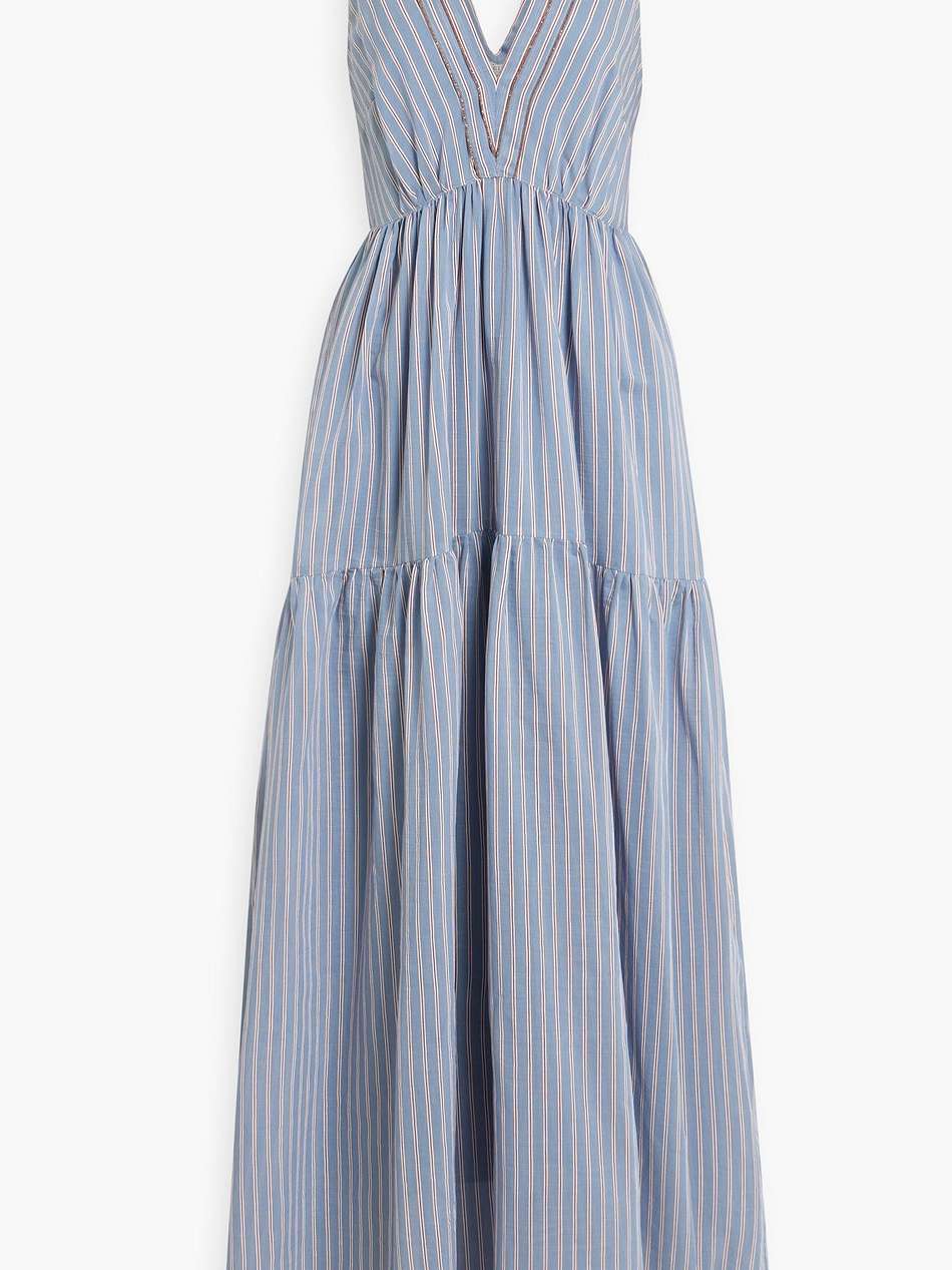 bead-embellished striped cotton and silk-blend maxi dress
