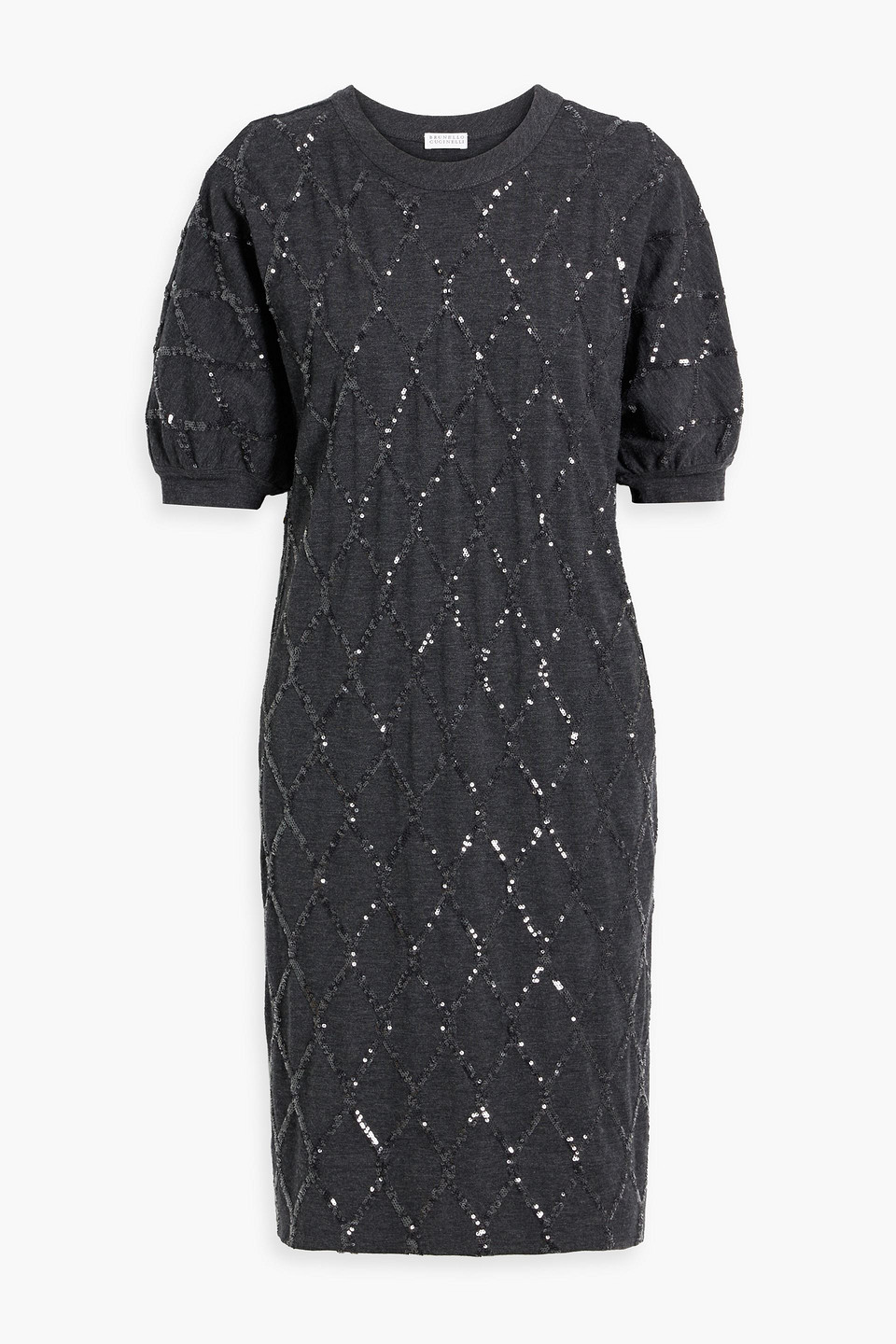 Brunello Cucinelli Sequin-embellished Knitted Dress In Charcoal