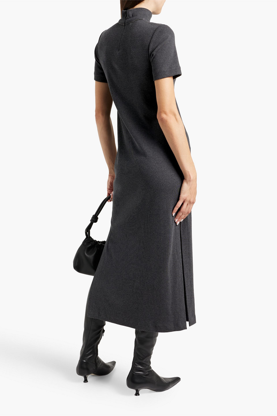 Brunello Cucinelli Bead-embellished Ribbed Cotton-blend Midi Dress In Anthracite