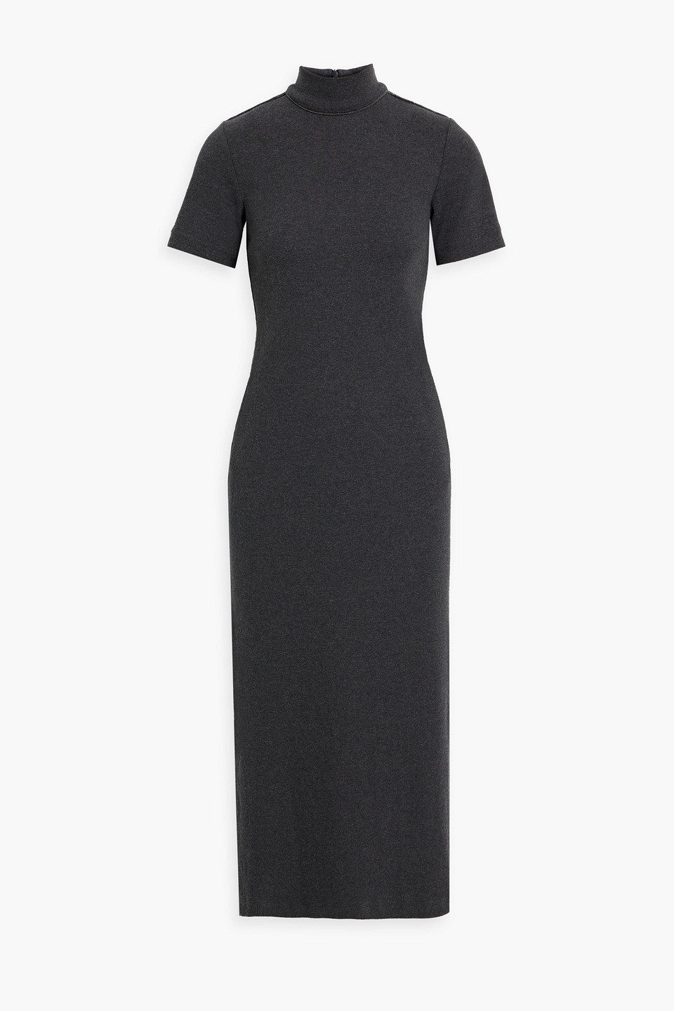 Brunello Cucinelli Bead-embellished Ribbed Cotton-blend Midi Dress In Anthracite