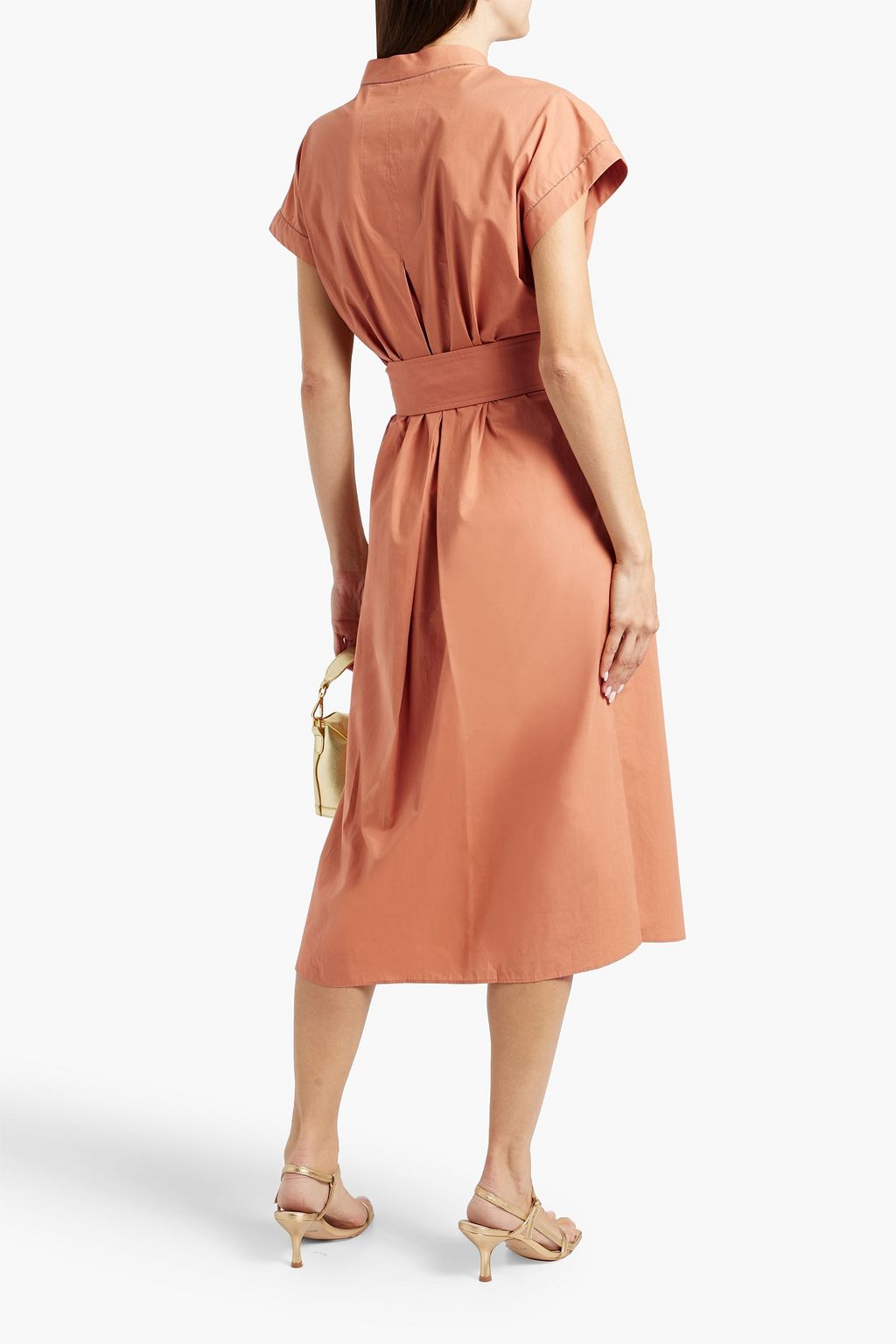 BRUNELLO CUCINELLI Bead-embellished pleated cotton-poplin midi dress