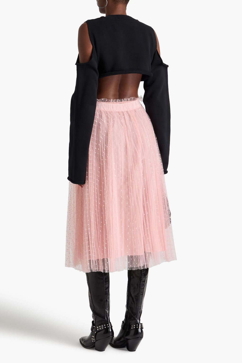 REDVALENTINO تنورة متوسطة الطول من قماش بوان ديسبري مزينة بكسرات