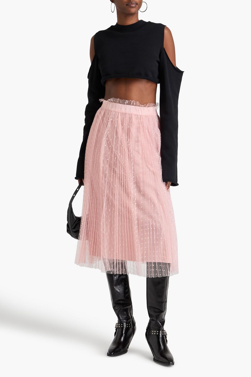REDVALENTINO تنورة متوسطة الطول من قماش بوان ديسبري مزينة بكسرات