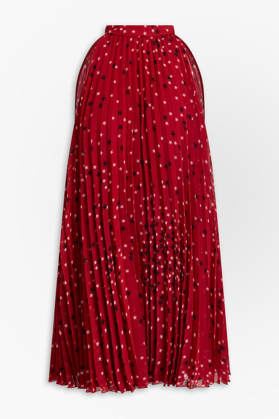 Red Cutout Printed Plissé-chiffon Halterneck Mini Dress