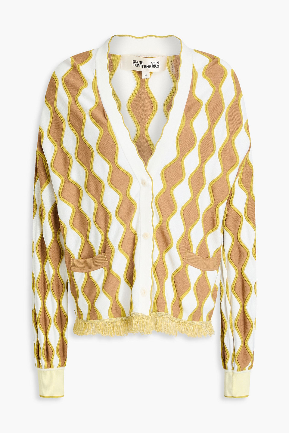Diane Von Furstenberg Lyn Intarsia-knit Cardigan In Mustard