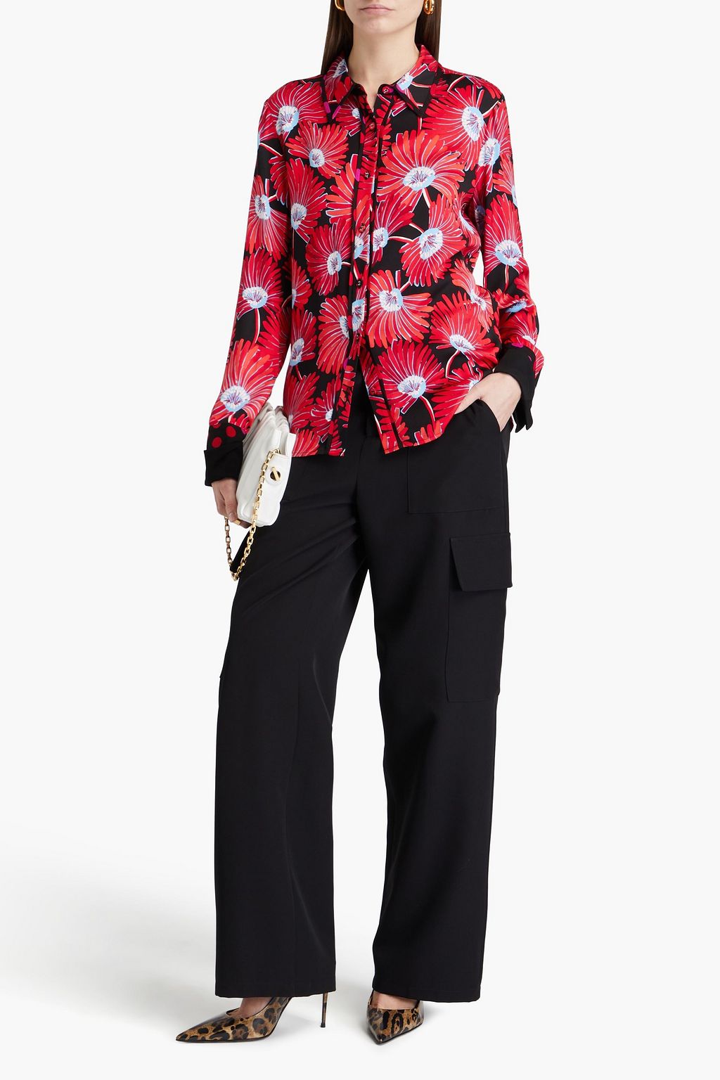 DIANE VON FURSTENBERG قميص "يوليا" من التويل ومزيج قماش إيكوفيرو مزين بطبعة الأزهار