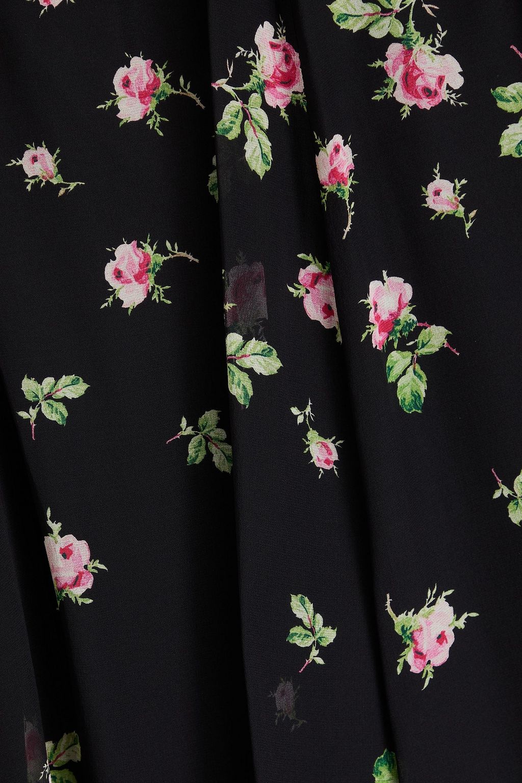 REDVALENTINO فستان متوسط الطول من حرير شيفون بحواف من الدانتيل ومزين بطبعة الأزهار