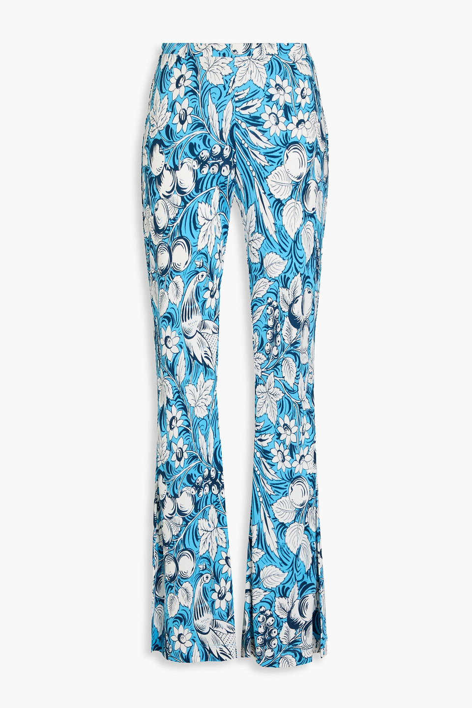 Diane Von Furstenberg Brooklyn Floral-print Jersey Flared Trousers In Bleu