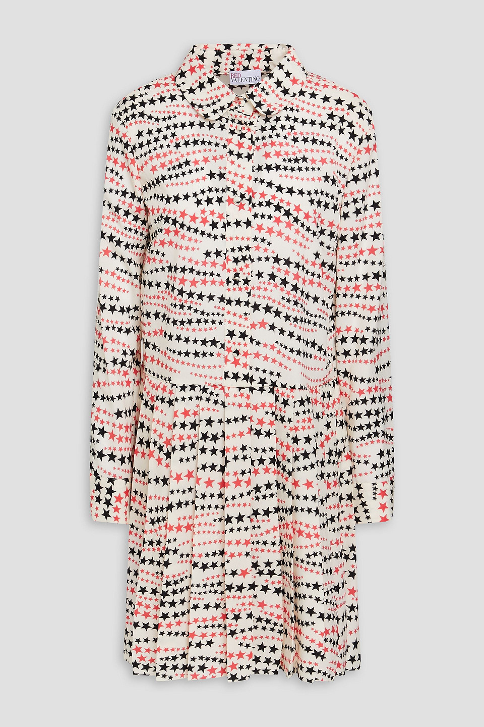 Red Pleated Printed Chiffon Mini Dress