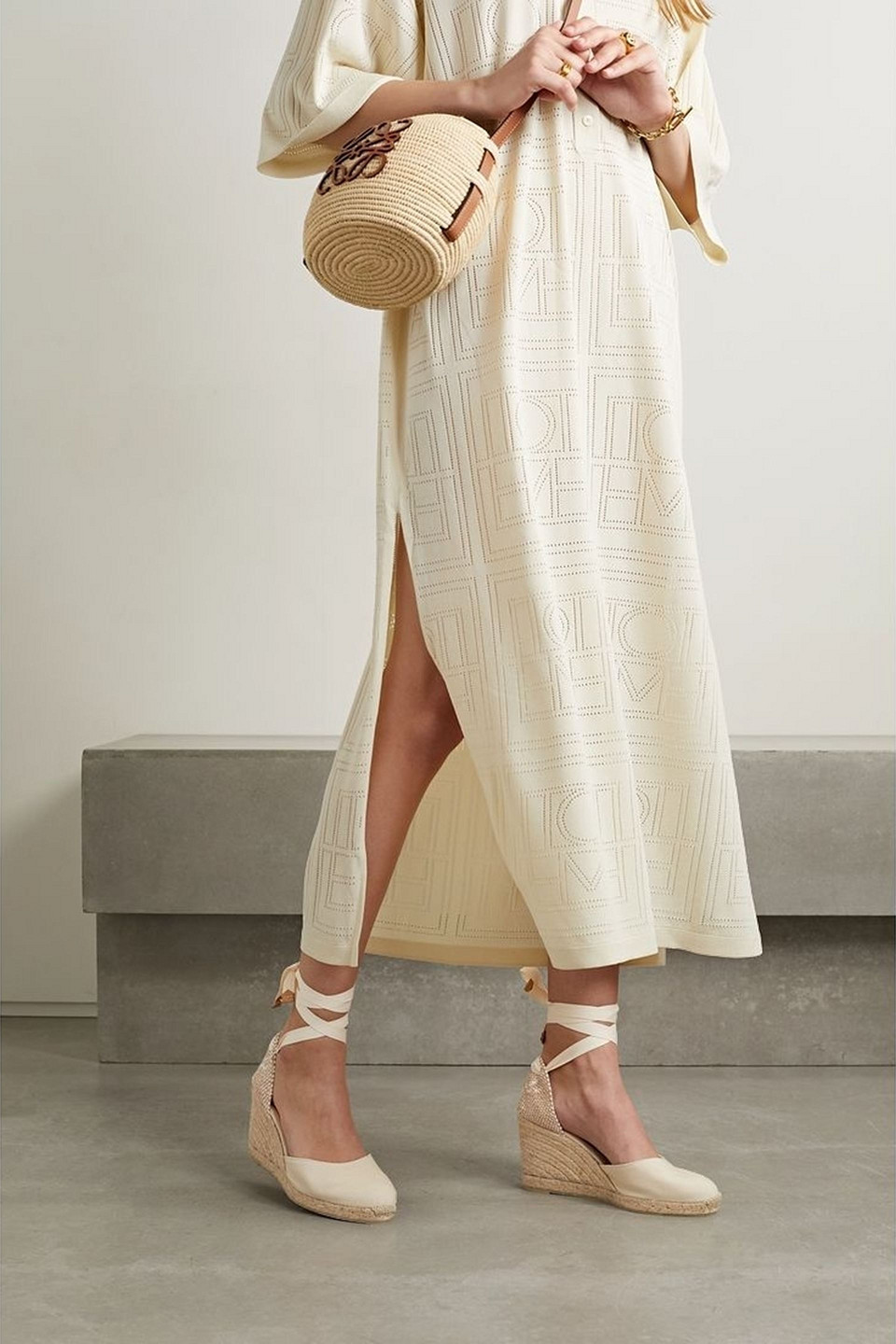 Shop Castaã±er Carina 80 Canvas Wedge Espadrilles In Ivory
