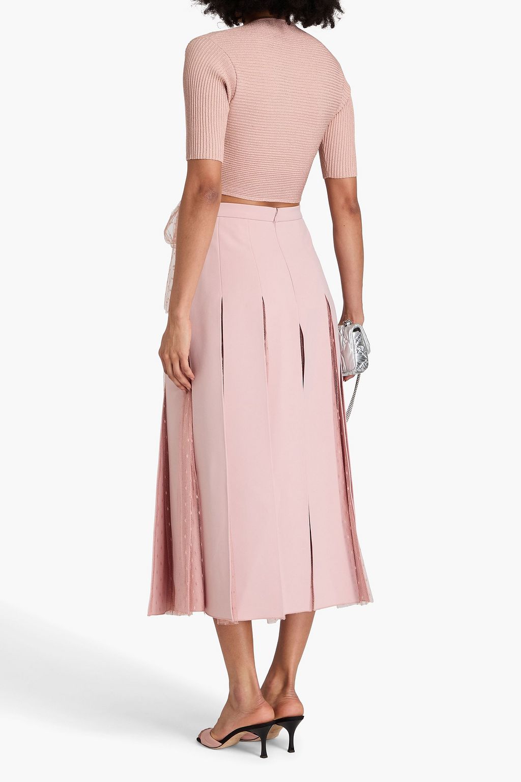 REDVALENTINO بلوزة قصيرة بحبكة مضلّعة وبتأثير ملتف بلون معدني