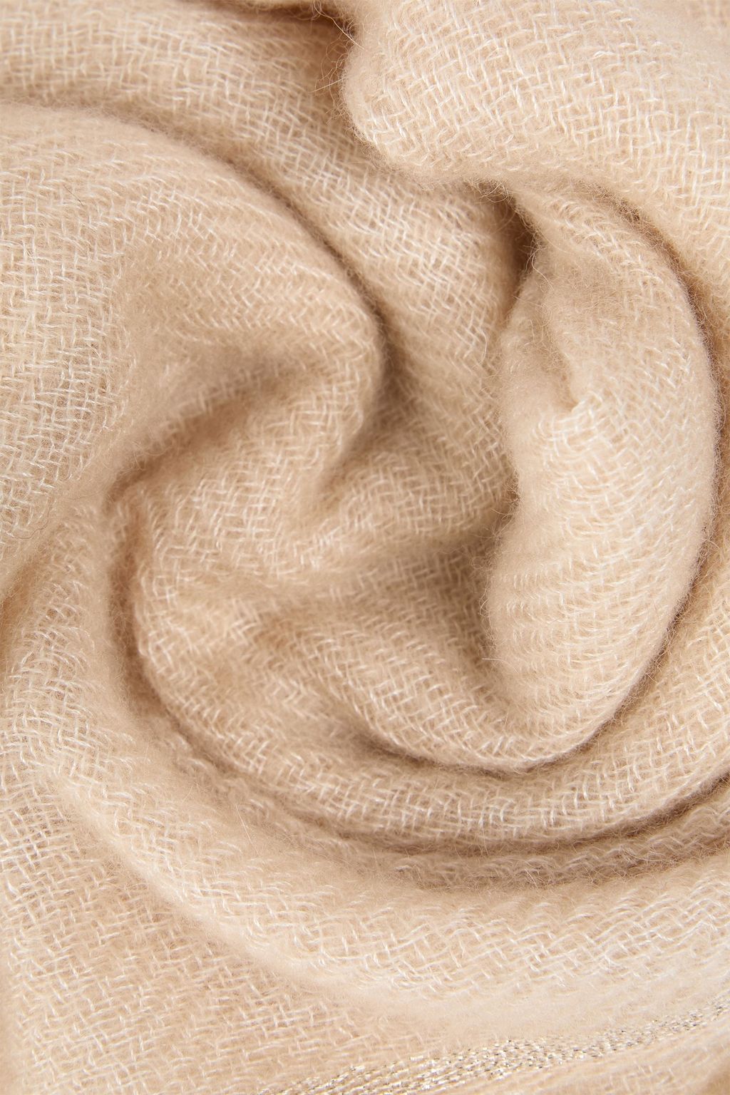 BRUNELLO CUCINELLI Frayed metallic camel-blend scarf